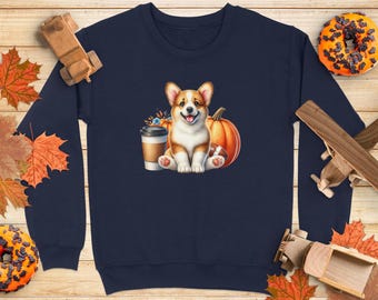 Sudadera infantil con diseño de cachorro Corgi, color café y calabaza, ideal para amantes de los animales otoñales, ideal como regalo para dueños de perros, divertida sudadera navideña para mascotas.