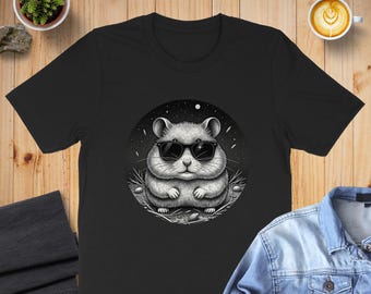 Sudadera o sudadera con capucha con diseño de hámster, regalo divertido para amantes de los roedores, gafas de sol, camiseta única de hámster, camiseta en blanco y negro, linda