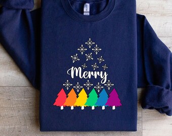 Gay Pride Rainbow Christmas Sweatshirt, Unisex Sweatshirt, Cute Gay Pride Gift, Holiday Gift Shirt, Gay Sweater, Inclusive Holiday Gift