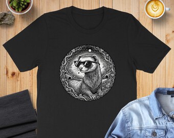 Sudadera o sudadera con capucha de hurón, gafas de sol, camiseta de animal, arte natural, mascota divertida, regalo para amantes de los hurones, regalo unisex para estudiantes.