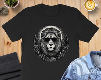 Sudadera o sudadera con capucha de león, camiseta de león con gafas de sol, camiseta de animal para él y para ella, ropa de león de la jungla, regalo elegante de león, regalo para amantes de los leones