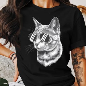 Cool Cat T-Shirt Sweatshirt or Hoodie, Cat with Sunglasses Tee, Funny Cat Shirt, Cat Lover Gift, Unique Cat Art Trendy Cat Owner Unisex