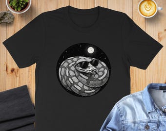 Sudadera o sudadera con capucha con diseño de serpiente, pitón con gafas de sol, reptil, animal divertido, noche de luna, regalo único, serpiente.