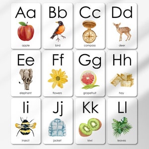 Nature ABC Cards Printable, Homeschool Printables, Classroom ABC Flashcards, Preschool Nursery Wall Art