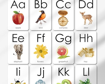 Nature ABC Cards Printable, Homeschool Printables, Classroom ABC Flashcards, Preschool Nursery Wall Art