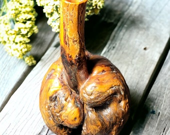 Artisan Carved Wooden Vase |