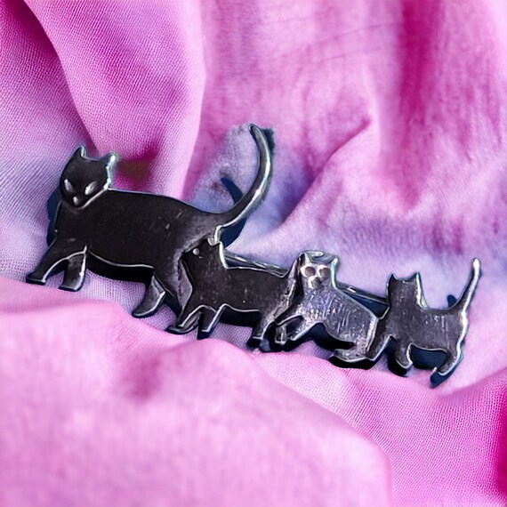 Vintage Mexico 925 Cat Brooch Sterling Silver Mam… - image 6