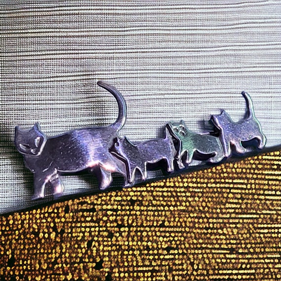 Vintage Mexico 925 Cat Brooch Sterling Silver Mam… - image 7