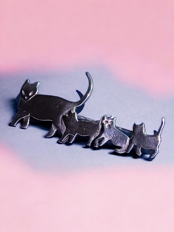 Vintage Mexico 925 Cat Brooch Sterling Silver Mam… - image 5