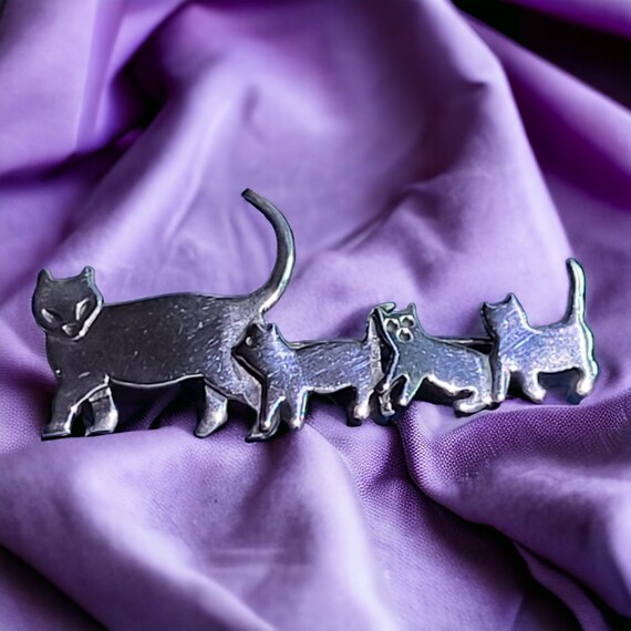 Vintage Mexico 925 Cat Brooch Sterling Silver Mam… - image 3