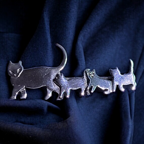 Vintage Mexico 925 Cat Brooch Sterling Silver Mam… - image 4