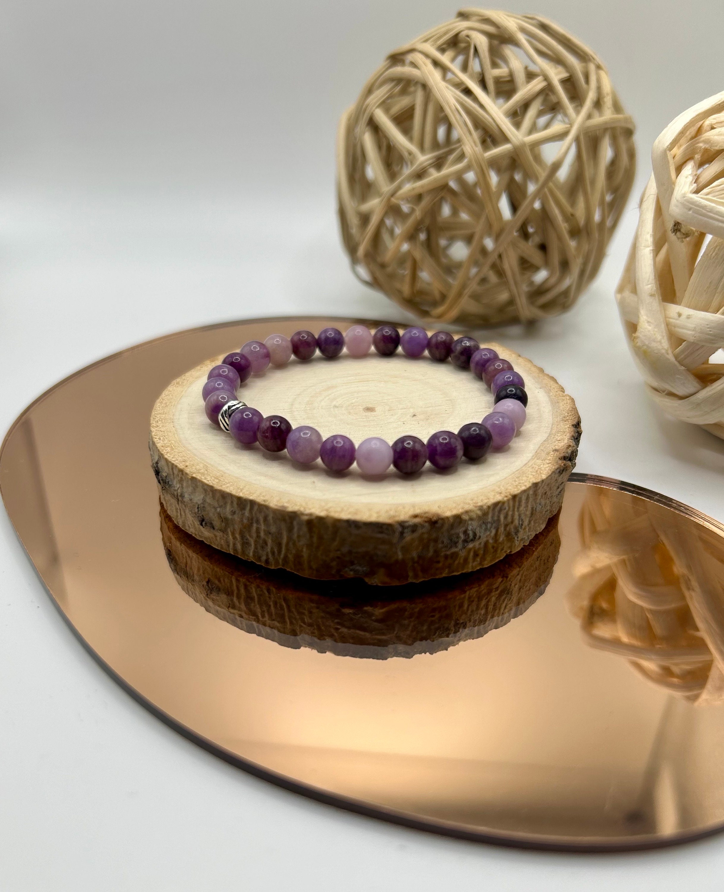 Bracelet Extensible En Sugilite - 2 Rangs De Perles 6mm, Largeur 15mm - Neuf Avec étiquettes