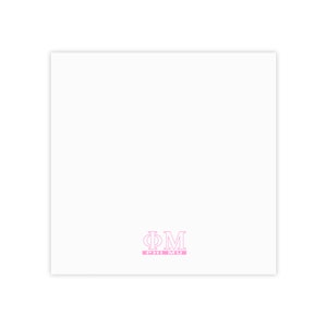 May include: White square card with a pink Greek letter Phi and Mu logo and the text "Phi Mu" underneath.