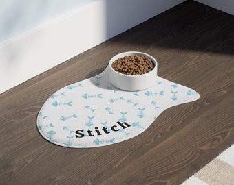 Custom Fishbone Cat Feeding Mat, Custom Pet Name Placemat, Personalized Pet Feeding Mat, Custom Cat Gift, Cat Lover Gift, Fish Shaped Mat
