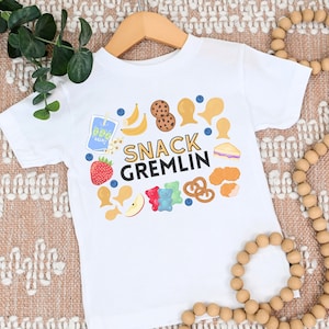 Snack Gremlin Funny Toddler Tee Shirt, Trendy Boys T-shirt, Cute Girls Shirt, Snack Kids Shirt, Snack Lover Baby Shirt, Gift for Kids image 1