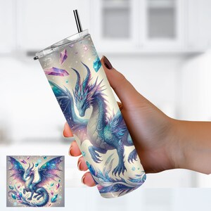 Vaso de dragón místico de 20 oz con tapa y pajita, Vaso de dragón de fantasía, Vaso de amante de dragones, Regalo para él, Regalo para marido, Regalo para ella