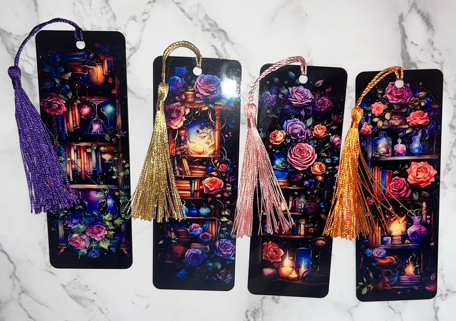Mystic Bookshelf Bookmarks, Magical Bookmark, Handmade Bookmark, Floral ...