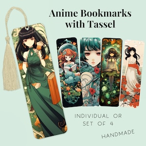 Metal Anime Bookmarks with Tassel, Manga Bookmarks, Anime Enthusiast Gift, Anime Girl, Japanese Cartoon Inspired, Individual or Set of 4