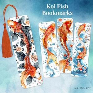 Koi Fisch Metall Lesezeichen mit Quasten, Fisch Liebhaber Lesezeichen, Koi Geschenk, Handgefertigtes & Einzigartiges Lesezeichen Geschenk, Kinder Lesezeichen, Einzeln oder 4er Set