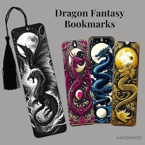 Dragon Metal Bookmark with Tassels, Fantasy Reader Bookmark, Handmade and Unique Bookmarks, Kids Bookmarks, Individual or Set of 4