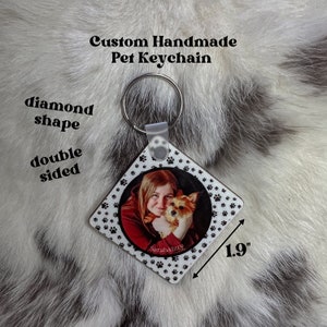 Custom Handmade Pet Keychain, Personalized Photo Keychain, Paw Print Pet Photo Keychain, Photo Keyring, Pet Memorial Gift, Pet Keepsake Gift