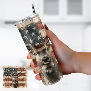Hirschjagd 20 Unzen Skinny Tumbler, Edelstahl Reisebecher, Geschenk für Jäger, Vatertagsgeschenke, Buck Deer, Vatertagsgeschenke, Papa Geschenk