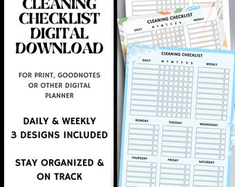 Daily Weekly Cleaning Checklist To-Do Planner Printable Digital Download, Colorful To Do List, Digital Journal, Goodnotes, Digital Planner