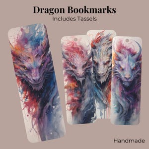 Dragon Metal Bookmark with Tassels, Fantasy Reader Bookmark, DND gift, Handmade and Unique Bookmarks, Kids Bookmarks, Individual or Set of 4