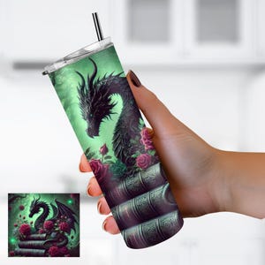Dark Fantasy Dragon Tumbler 20 oz with Lid and Straw, Goth Dragon Tumbler, Dragon Lover Tumbler, Romantasy Gift, Booktok, Dark Romance Lover