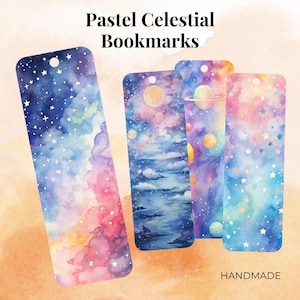 Pastel Celestial Metal Bookmark with Tassel, Outer Space Bookmark, Planets Bookmark, Handmade and Unique Bookmarks, Kids Bookmarks, Bookworm