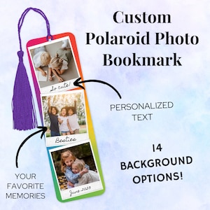 Custom Polaroid Photo Bookmarks with Tassel, Personalized Picture Bookmarks, Multiple Background Options, Keepsake Gift, Book Lover Gift