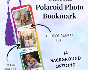 Custom Polaroid Photo Bookmarks with Tassel, Personalized Picture Bookmarks, Multiple Background Options, Keepsake Gift, Book Lover Gift