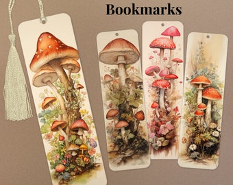 Whimsical Mushroom Metal Bookmarks w/ Tassels, Cottagecore Bookmark, Handmade & Unique Bookmark Gift, Kids MDF Bookmarks, Single or Set of 4