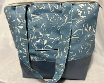 Blue Hybiscus flower tote/bag with zipper closure