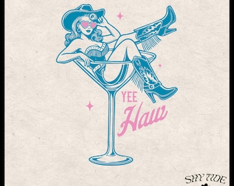 Retro Cocktail Cowgirl SVG, Cowgirl Graphic, Funny Cowgirl Clipart, Boho Western Cowgirl, Pinup Martini Cowgirl, Wild West Decor