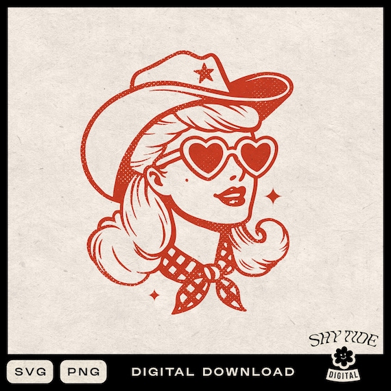 Retro Cowgirl SVG, Heart Sunglasses Cowgirl, Funny Cowgirl Clipart, Boho Western Cowgirl, Cowgirl Illustration, Wild West Decor
