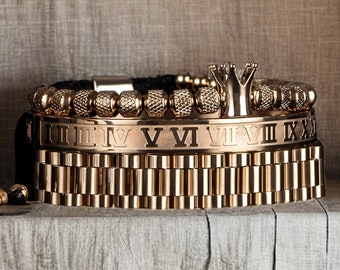 Men's Gold Bracelet Set, Link Chain, Bangle