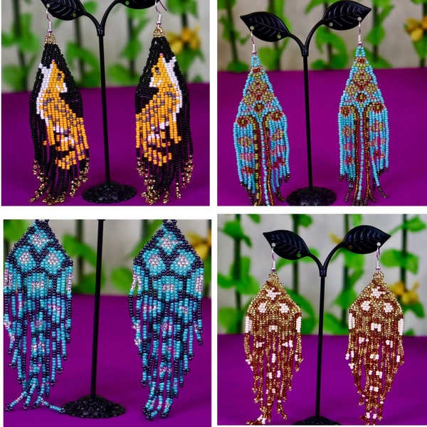 Huichol Earrings - Artisan Made Beaded Indigenous Mexican Earrings - Unique Rainbow Earrings
