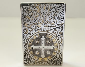 Encendedor Zorro ZL8 Constantine plateado cromado - Carcasa ultrafina y bisagra resistente (con caja de regalo y piedras)