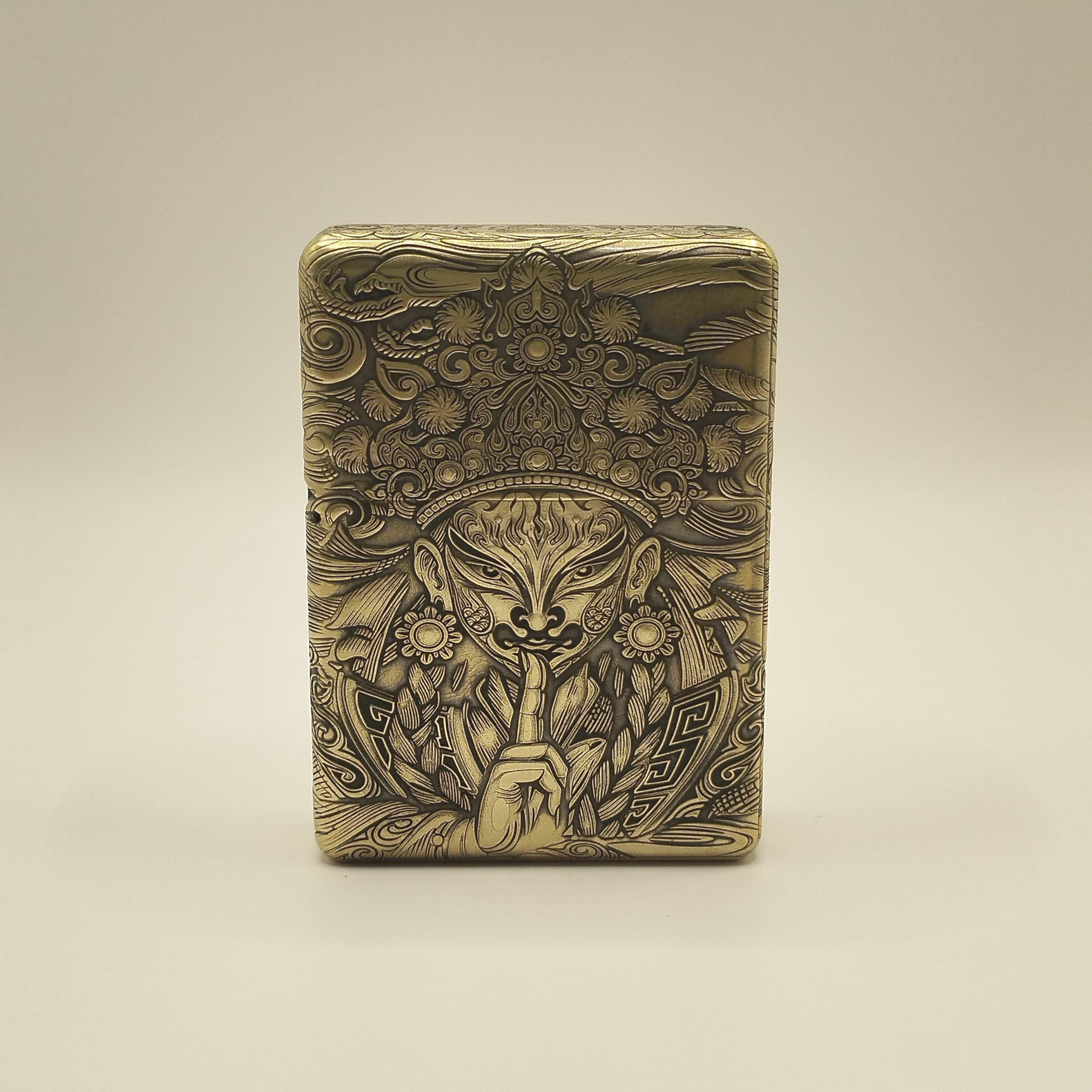 Zorro 912 Bai He Tong Zi 5-sided Deep Carved Brass Lighter With