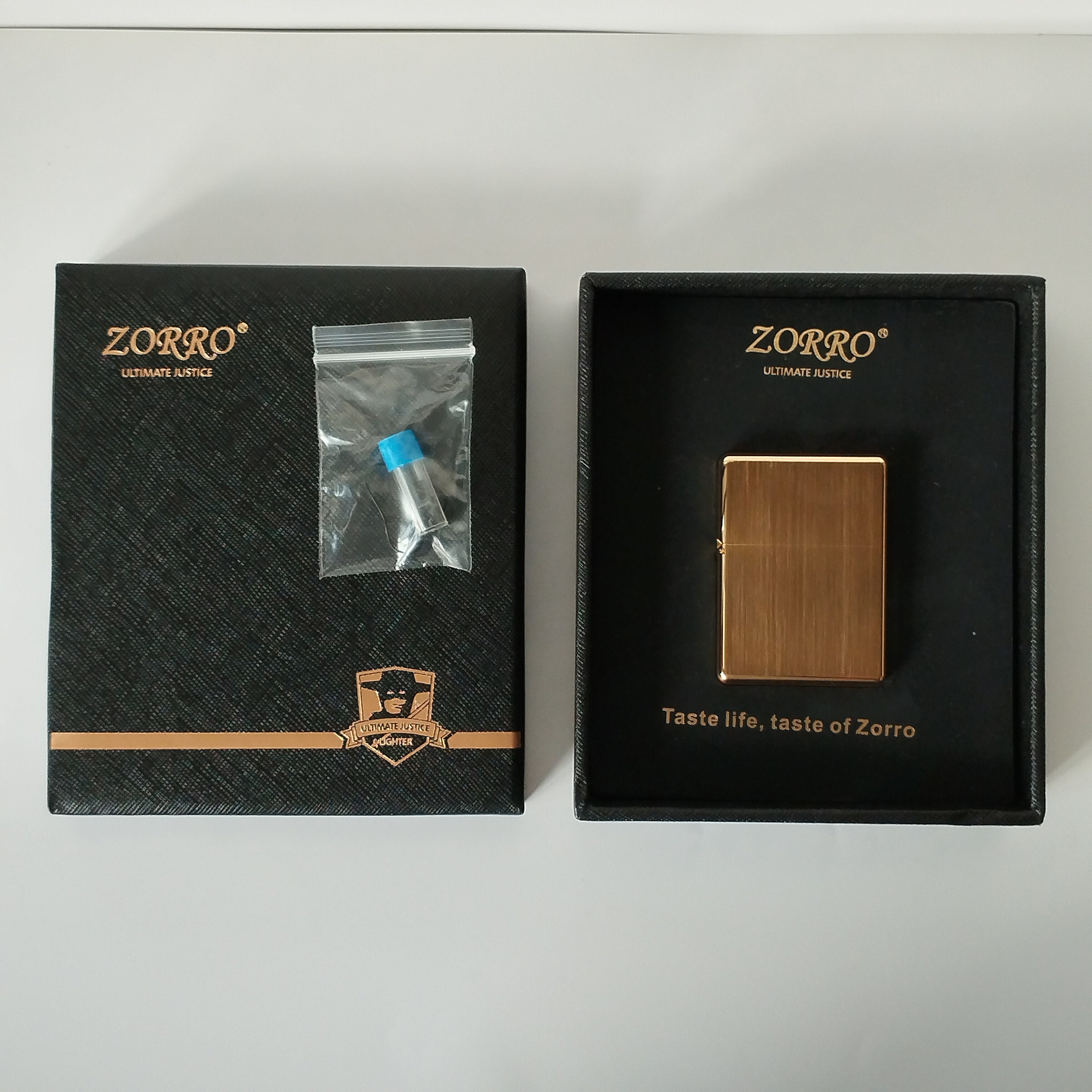 Zorro 912 Brushed Brass Lighter - 150g Case & Heavy Duty Hinge