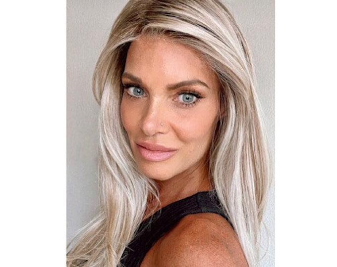 Remi light density 16”- 21.5" neutral blonde layered with curtain bangs lux synthetic wig all hand tied cap lace front undetectable hairline