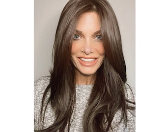 Harper 22.5" soft brunette synthetic wig multidirectional part ALL hand tied monofilament cap lace front for most natural looking hairline