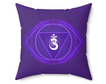第三の目チャクラクッション | 直感と明晰さのための紫のチャクラ枕 | 瞑想とヨガの枕 | ボヘミアン風ホームデコレーション