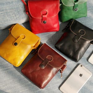 Bolso vintage de piel de vaca para teléfono para mujer y hombre, bolso pequeño multifuncional de piel auténtica, regalo para ella