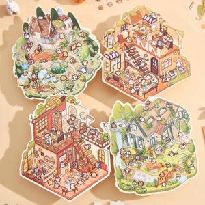 Serie de pegatinas de casas de cuento de hadas. Divertidas pegatinas de casas DIY. Pegatinas de paisajes 3D. 4 estilos.