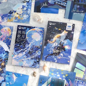 Cartões postais da série Universo, Medusas e Estrelas do Mar Cartões postais azuis Caixa de mensagens comemorativas para estudantes Cartões postais