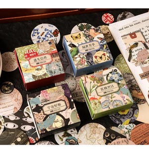 Wereldochtend en avond stickerserie vintage handgemaakte doe-het-zelfsticker rond stickerpakket (gratis verzending voor aankopen van 4 of meer)