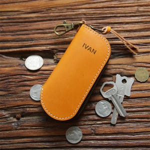 Vintage handgemachte echtes Leder Autoschlüssel Tasche für Männer, Rindsleder Zero Brieftasche mit Reißverschluss, Vatertagsgeschenk, Geschenk für sie