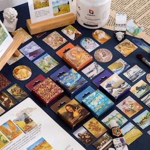 Originele stickers wereldberoemde schilderijenserie - 45 stuks per doos vintage kunststickers - Van Gogh, Monet, Da Vinci - handheld collage